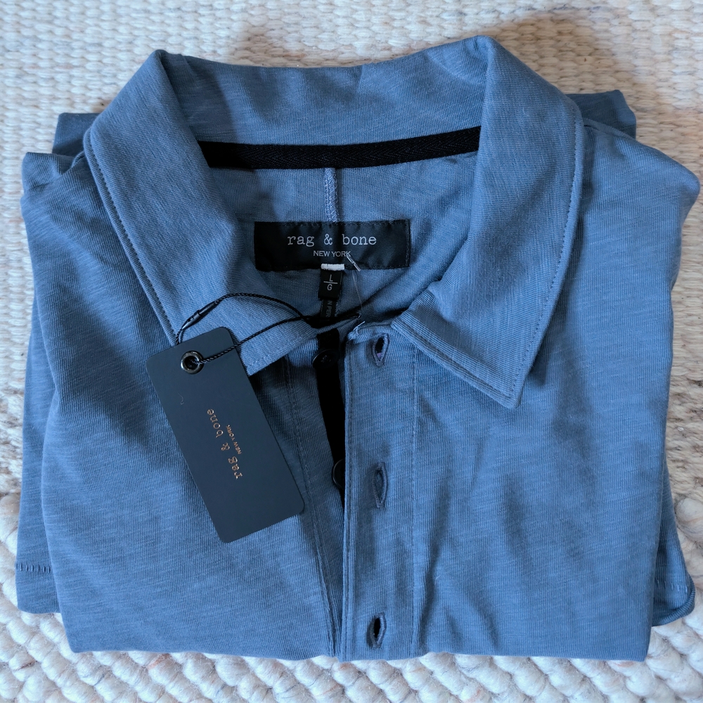 Rag and Bone Mens NWT Classic Slub Jersey Polo Blue Large NWT $148